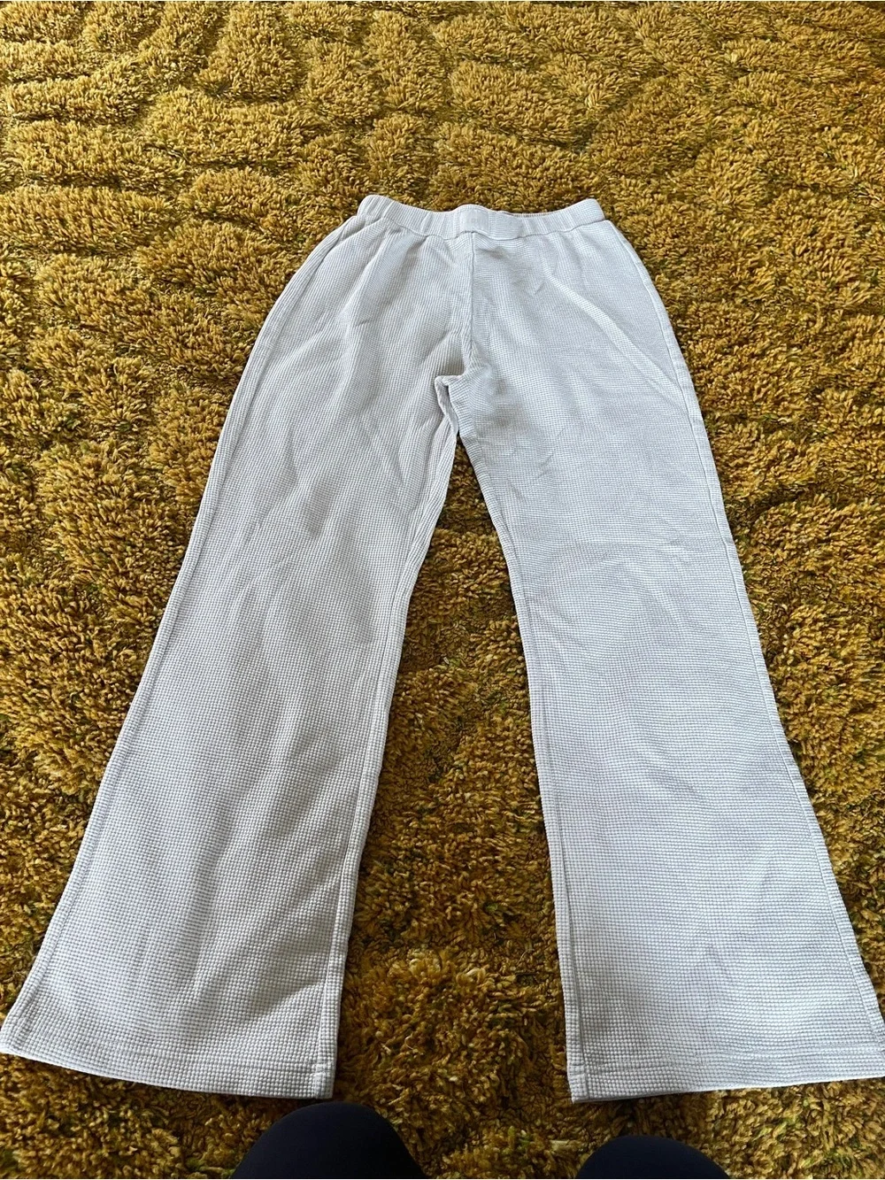 Comfrt cream waffle knit lounge pants oversized womans size large cozy - Picture 3 of 8